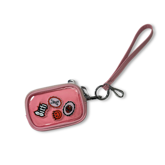 PINK AND SILVER HARDWARE PIN WRISTLET WALLET