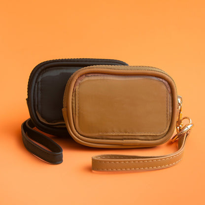 BLACK AND TAN PIN WRISTLET WALLET