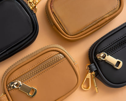 BLACK AND TAN PIN WRISTLET WALLET