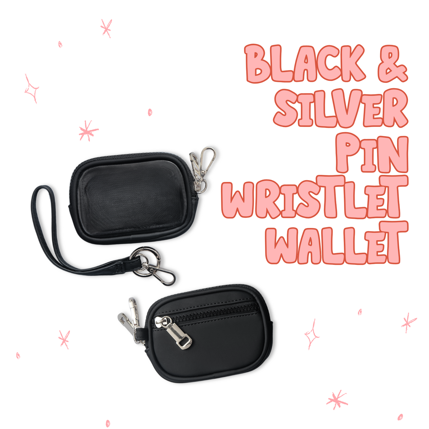 BLACK AND SILVER HARDWARE PIN WRISTLET WALLET